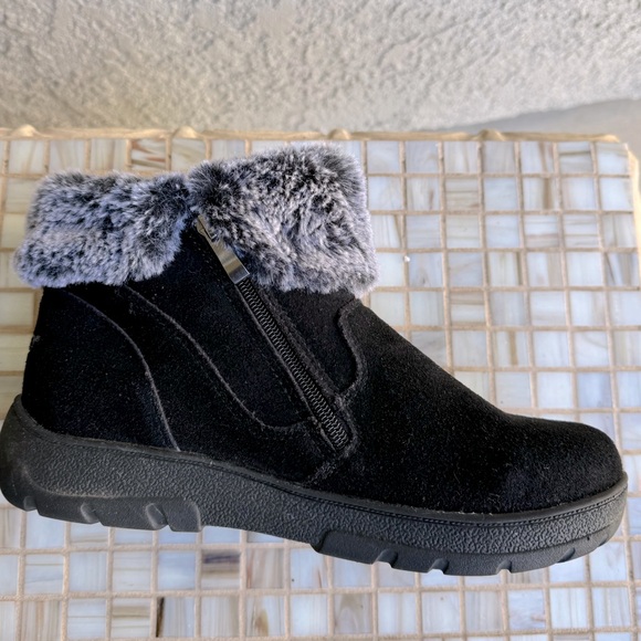 SPORTO Fur Cuff Ankle Boot with Double Zippers - Black & Gray - Size 8 - Picture 4 of 7